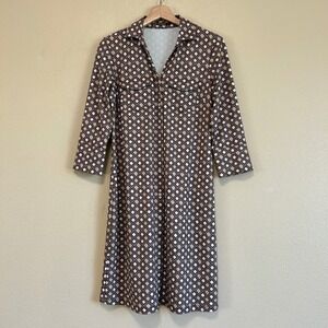 J.McLaughlin Womens Brown Geometric Diamond Print 3/4 Sleeve Shirt Dress Small